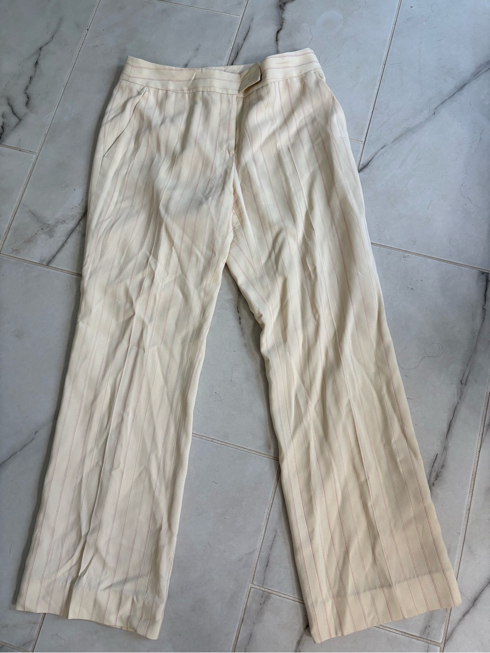 Liliu Wide-Leg Cream Pink Pinstripe Trousers